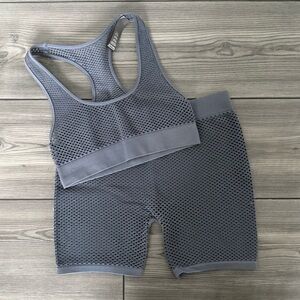 SKIMS perforated seamless racerback bralette and shorts set steel gray